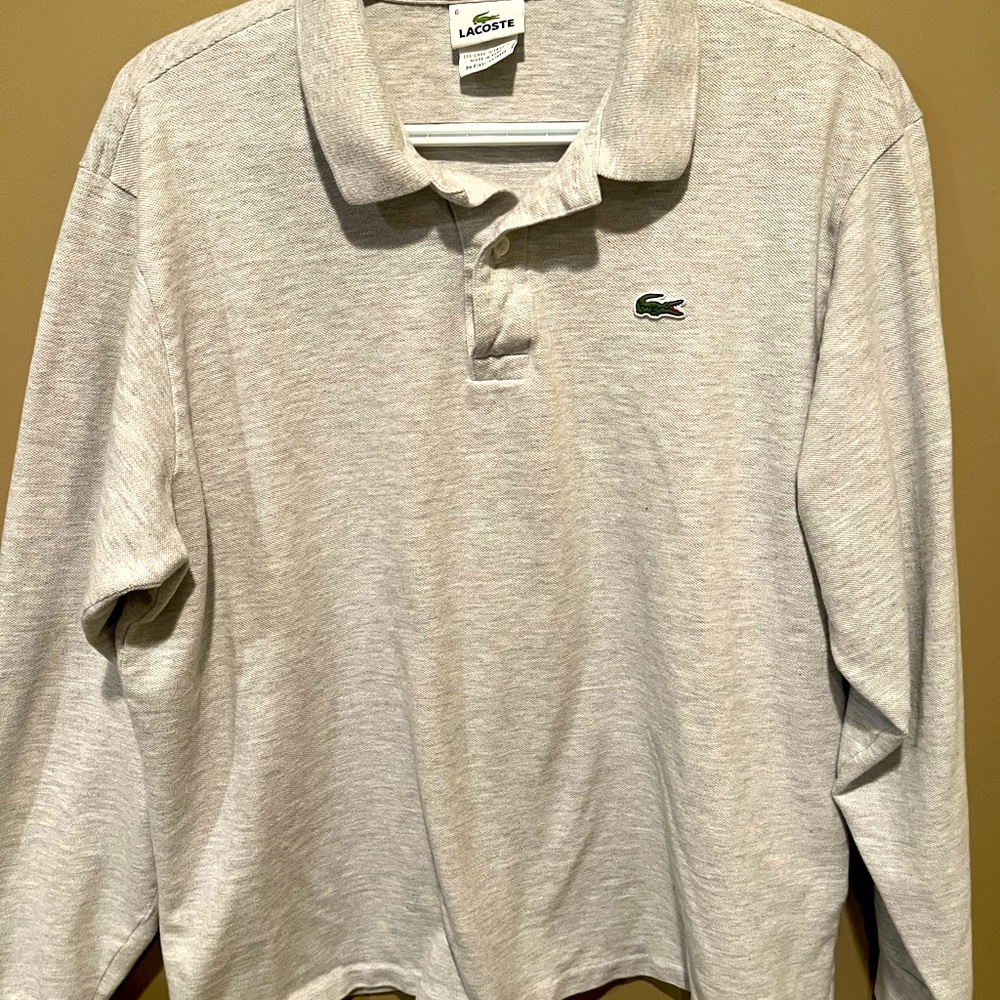 Lacoste Mens size XL (6) gray long sleeve polo